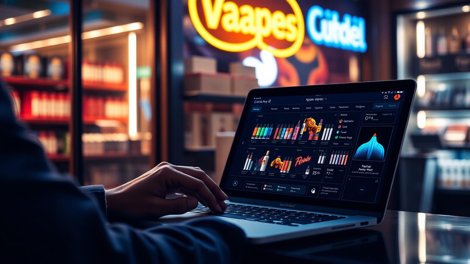 Person searching for the best online vape shop on a laptop